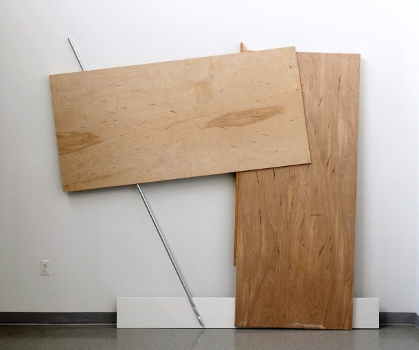 Penn Young, You're My Hero Willie Sutton, hollow core doors, wood, plywood, acrylic on wood, aluminum pole, steel screws 88.5" x 100" x 6", 2012.