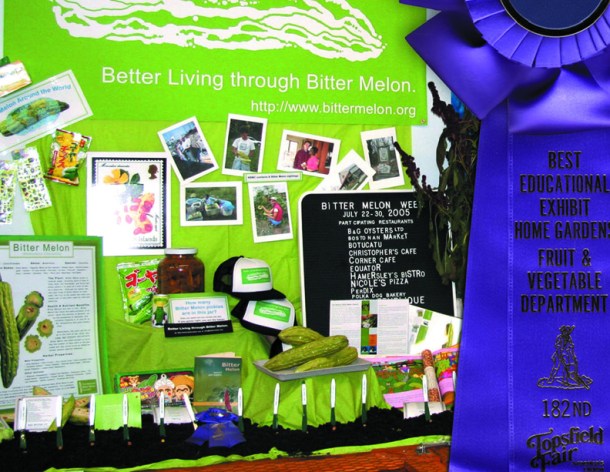 The National Bitter Melon Council, view of the 2007 prize-winning installation in the Fruit and Vegetable Barn at the Topsfield Fair, Topsfield, MA.