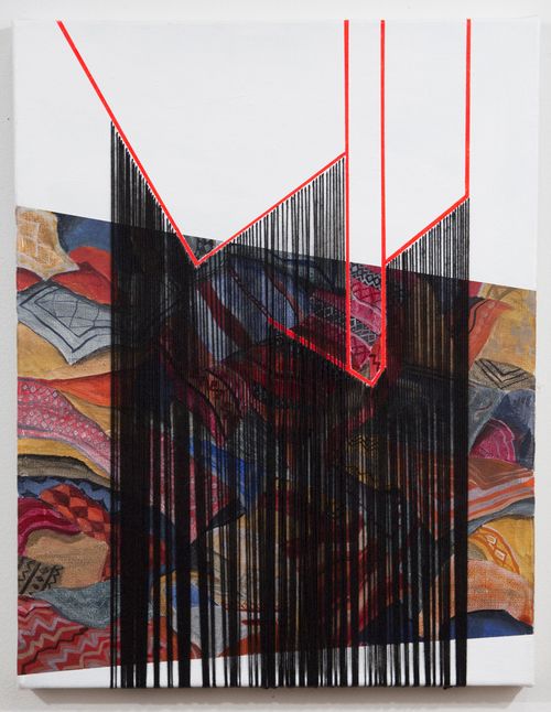 Sara Jones, Speak of the past, thread and acrylic on linen, 14" x 11", 2013.